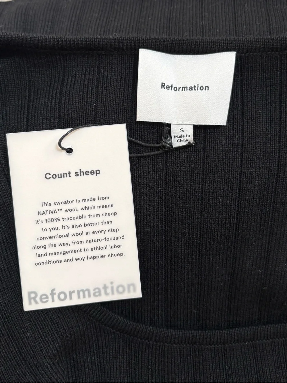 NWT Reformation Nicole Regenerative Merino Sweater Dress in Black, Size S